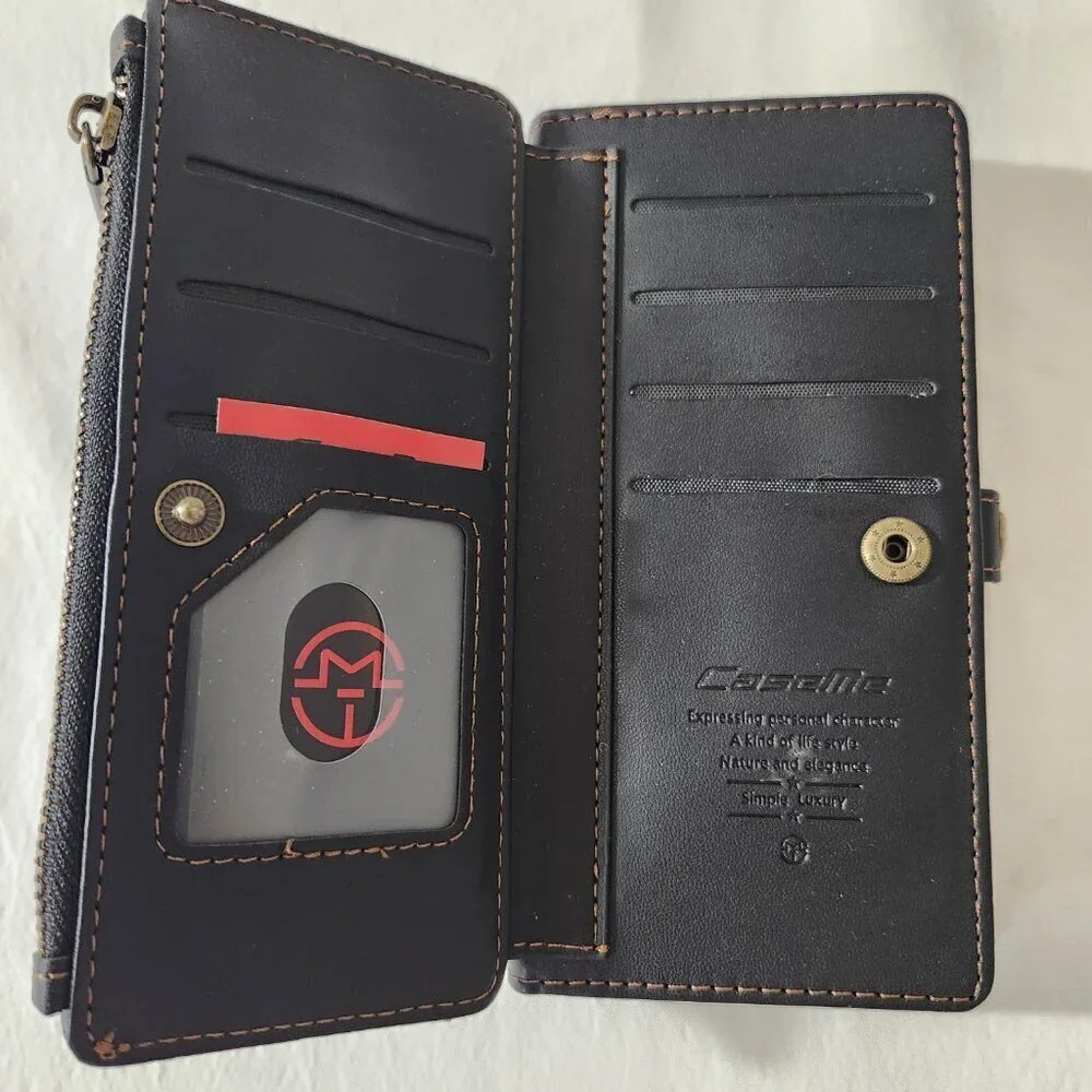 CaseMe Leather Folio Style Wallet Phone Case Zip Magnetic Close Card Slots